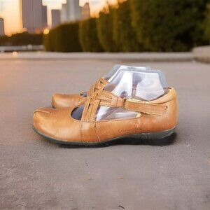 ✅ Womens EU37 Caminhar Brown Leather Mary Jane Comfort Shoes  Split-Toe Sandals